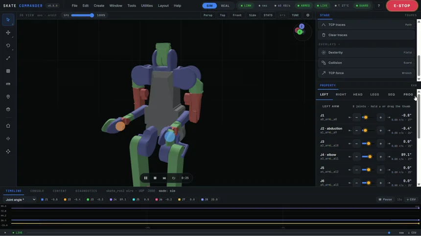Teaching a program by moving the arms by hand in the cockpit